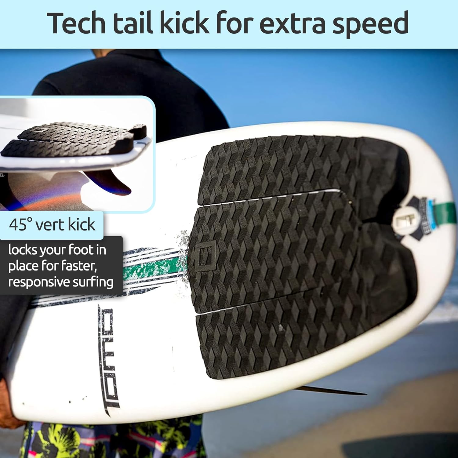3-Piece Traction Pad - Arch, Flat, or Front - Maximum Grip, Super Strong 3M Adhesive - Fits All Surfboards: Shortboard, Fish, Longboard, SUP, Skimboard - Stomp or Deck Pad