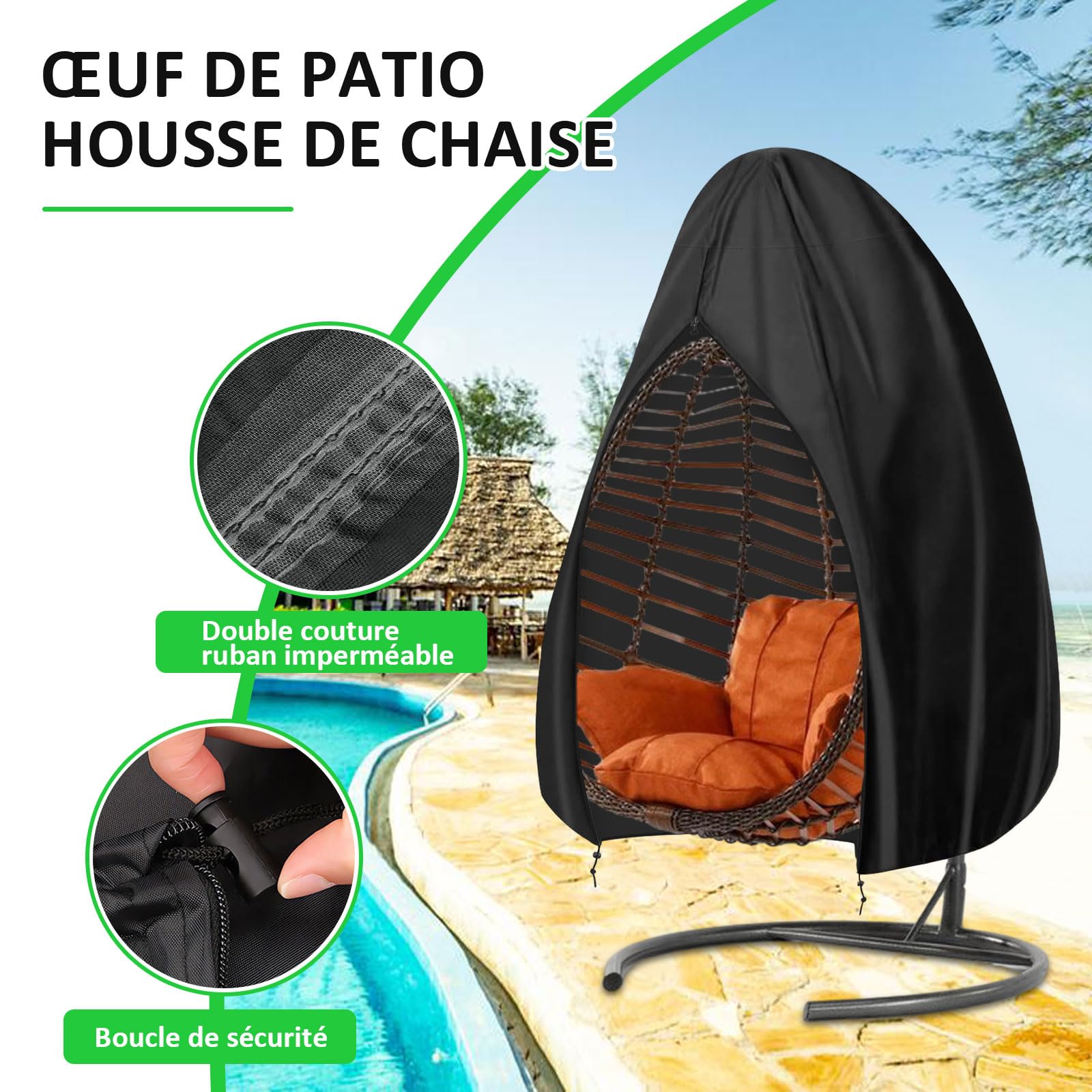 Housse Fauteuil Suspendu, Housse de Protection pour Fauteuil Oeuf, Housse de Chaise Suspendue Exterieur, Housses de Balancelles de Jardin, Imperméable, Anti-UV, Indéchirable (230x200cm)