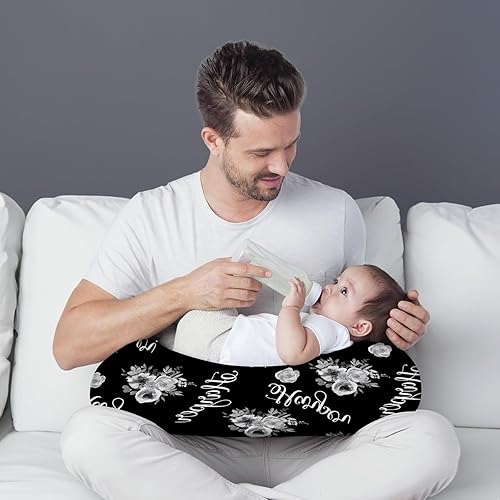 Miniatura 3 de Funda de almohada de lactancia personalizable con diseño de flores, añade el nombre de tu bebé, tela elástica ultrasuave, se adapta a almohadas de