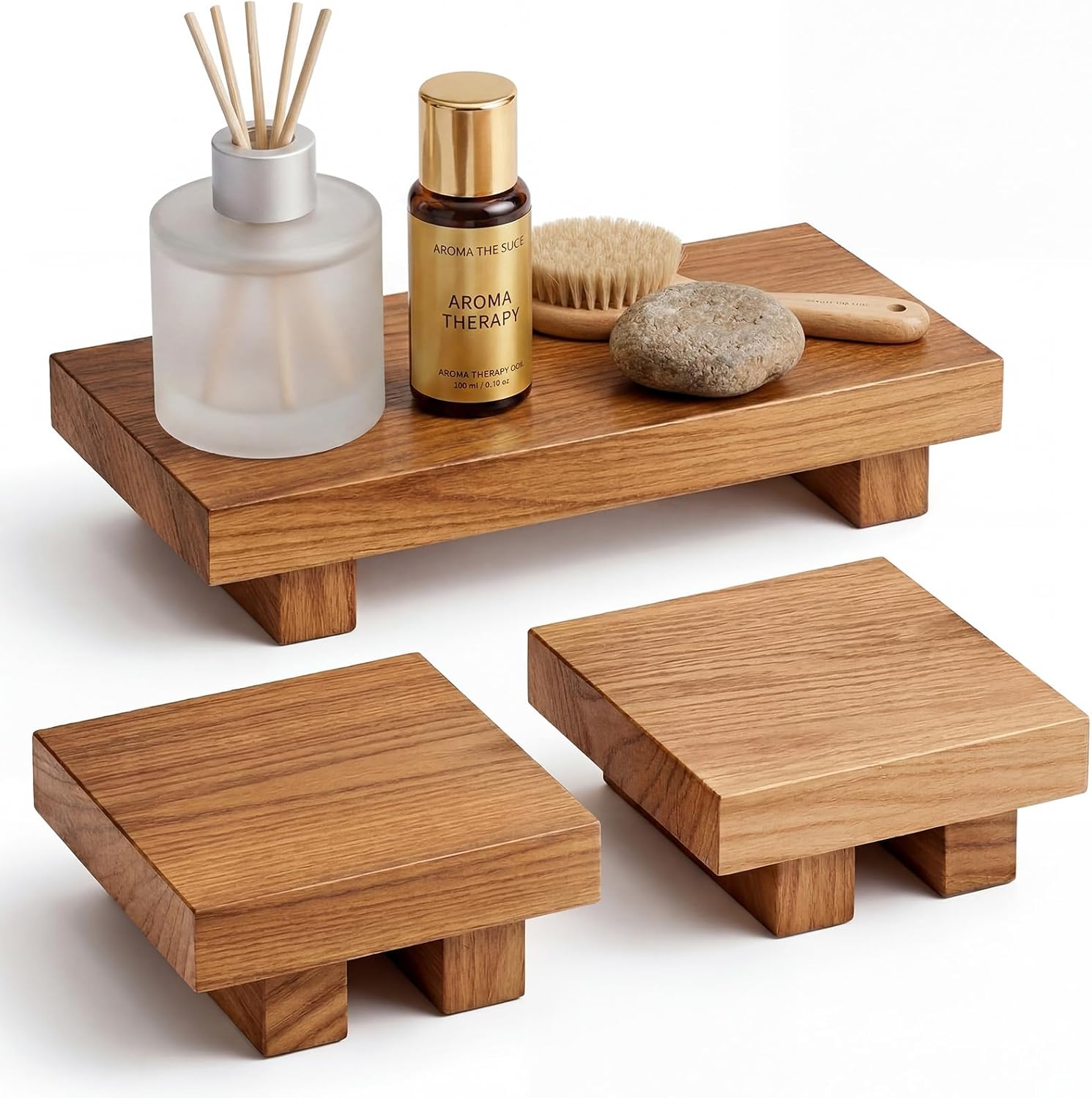 Hoteam 3 Pcs Wooden Risers for Display Wood Pedestal Stand, Black