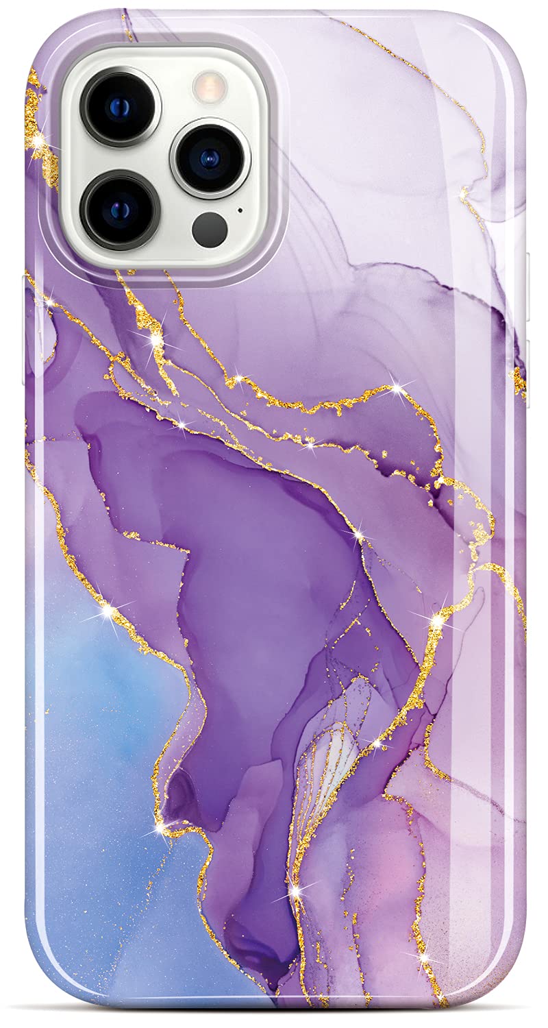 BAISRKECompatible with iPhone 12 Pro Max Case,iPhone 12 Pro Max Case Gold Sparkle Glitter Marble for Girly Women,Shockproof Flexible Bumper Soft TPU Cover for Phone Case 6.7 inch - Ornate Purple