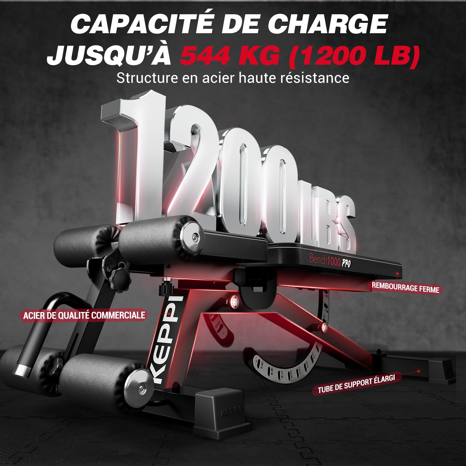 Keppi Banc de Musculation, avec 600 kg Capacité, Banc de Musculation Multifonction pour Entraînement à Domicile, Banc d'Abdominaux, Développé Couché & Fitness Corporel - Bench1000 Pro