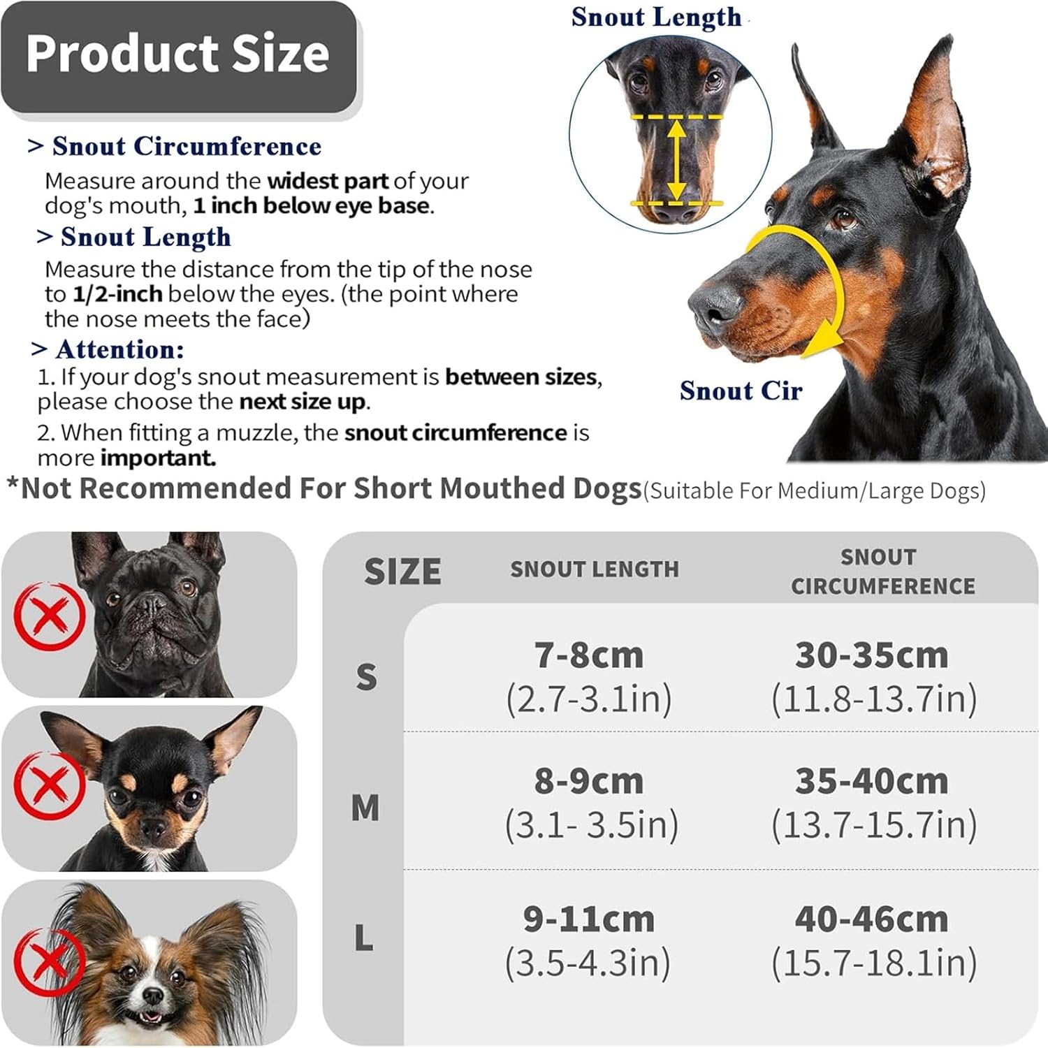 Stainless Steel Dog Muzzle Adjustable Durable Metal Wire Basket for Medium and Large Dogs with Leather Straps Breathable, Training, Prevents Biting (S)