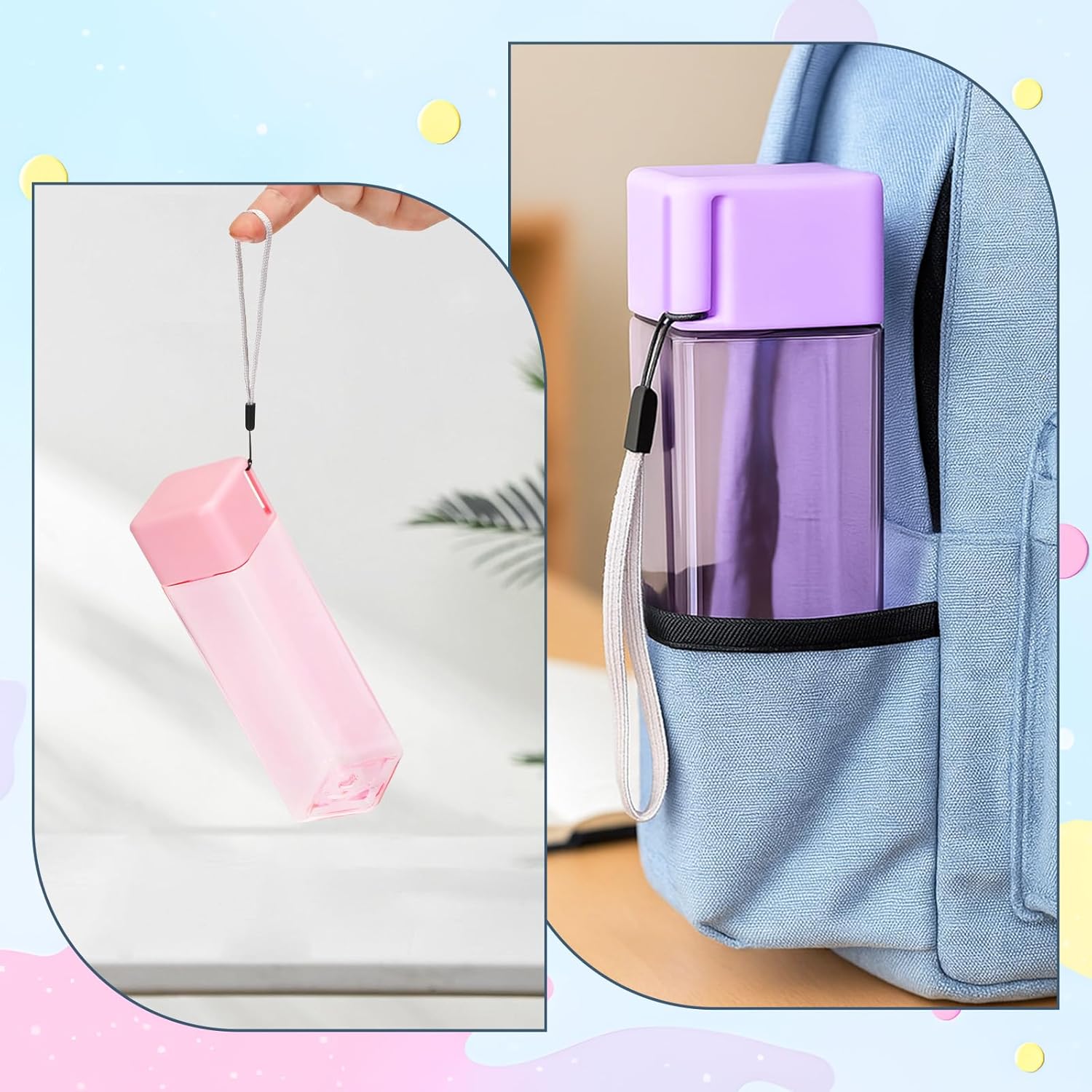 24 Pieces 17 oz Water Bottle Bulk Reusable Sports Drink Water Bottles Leak Portable Plastic Adults Drinking Cups for Outdoor Fitness (Colorful,Rectangle)