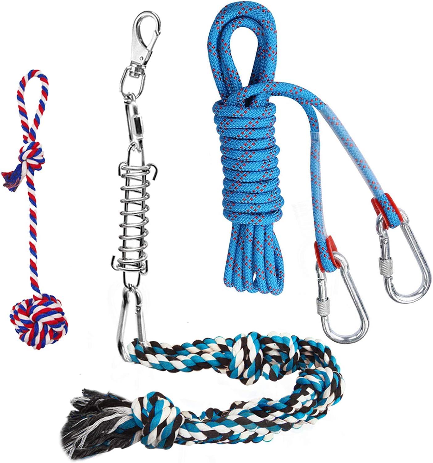 Highland Farms Select Spring Pole Dog Rope Toys with a Big Spring Pole Kit, 2 Different Twisted Cotton Rope Chew Toys and a 16ft Rope - Safe for Dogs to Pulling, Chasing, Chewing, Teasing, Training