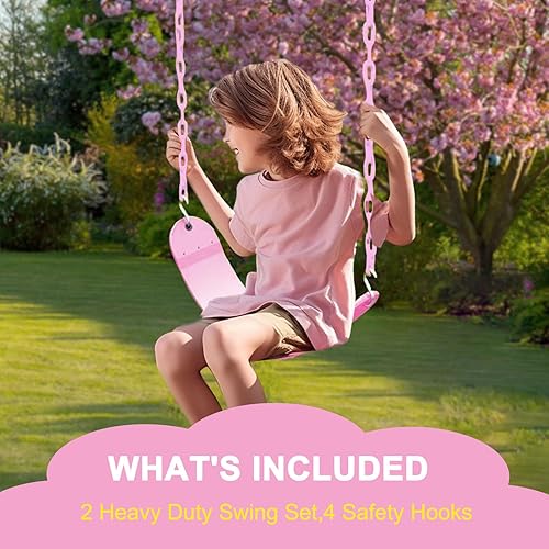 Miniatura 2 de X-Drxzo Juego de columpio rosa de 2 piezas para niños, asientos de columpio resistentes, juegos de columpios para patio trasero, juego de caja de