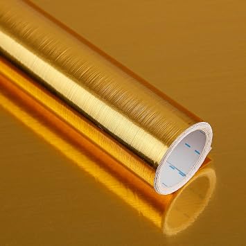 Abyssaly Gold Stainless Steel Wallpaper Contact Paper, Gold Fridge Wrap Peel and Stick for Kitchen,Self-Adhesive Metallic Wallpaper for Microwave Oven and Cabinets 11.8" X 78.2"