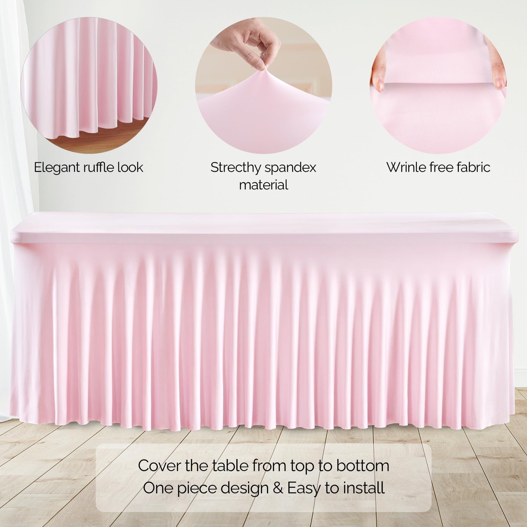 Wish Care 2-Pack Pink Tablecloth With Tulle Skirt – 6ft Rectangle Fitted Cover For Weddings & Parties - View #8