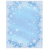 60 Sheets Christmas Letterhead Paper Winter Blue White Snowflake Writing Letter Paper Notes for Greeting Printing Invitation, 8.5 x 11 Inch, Single-Sided