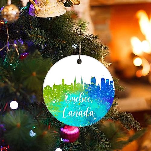 Miniatura 3 de Two-Side Printed Canada-Quebec Ceramic Christmas Ornament Novelty for Family Friends Kids Cityscape Christmas Keepsake Pendants