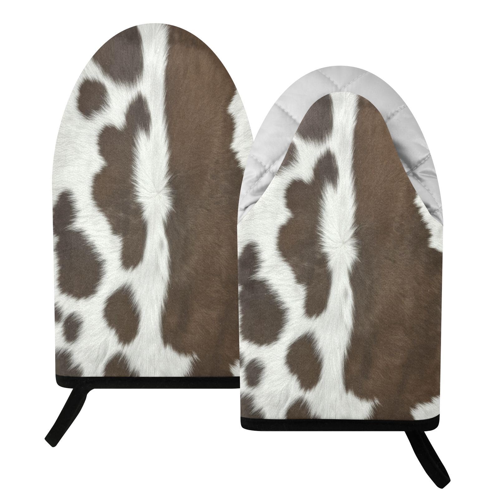 BURSTDDY Cow Print Oven Mitt,Heat Resistant Kitchen Mitts for Cooking