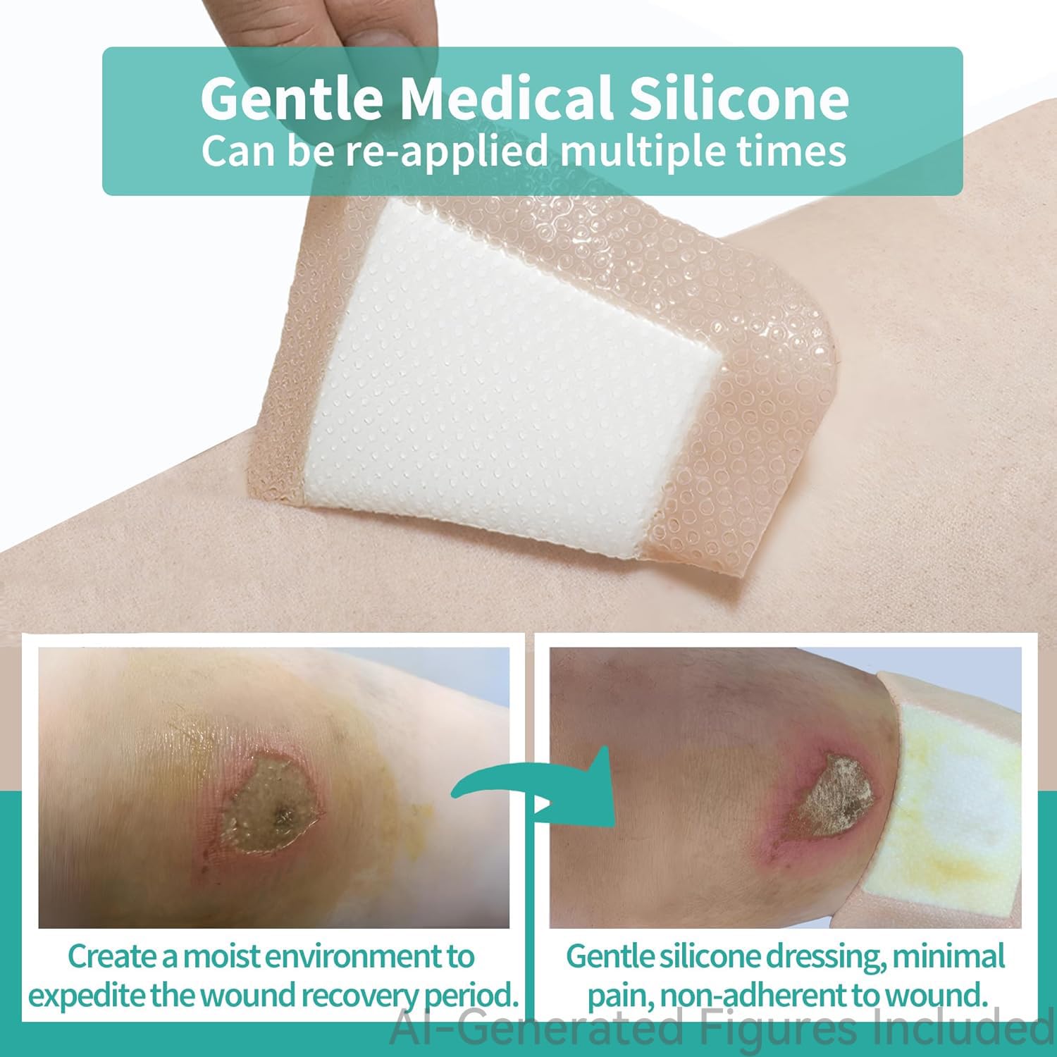 Ourmed Silicone Wound Dressings - Large, Waterproof Bandages -4 Ourmed Silicone Wound Dressings - Large, Waterproof Bandages -4