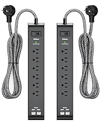 15FT Power Strip Surge Protector - 2 Pack Extension Cord with 6 Outlets 4 USB Ports, Flat Plug, 900 Joules, 15A Circuit Breaker, Wall Mount for Home Office Dorm