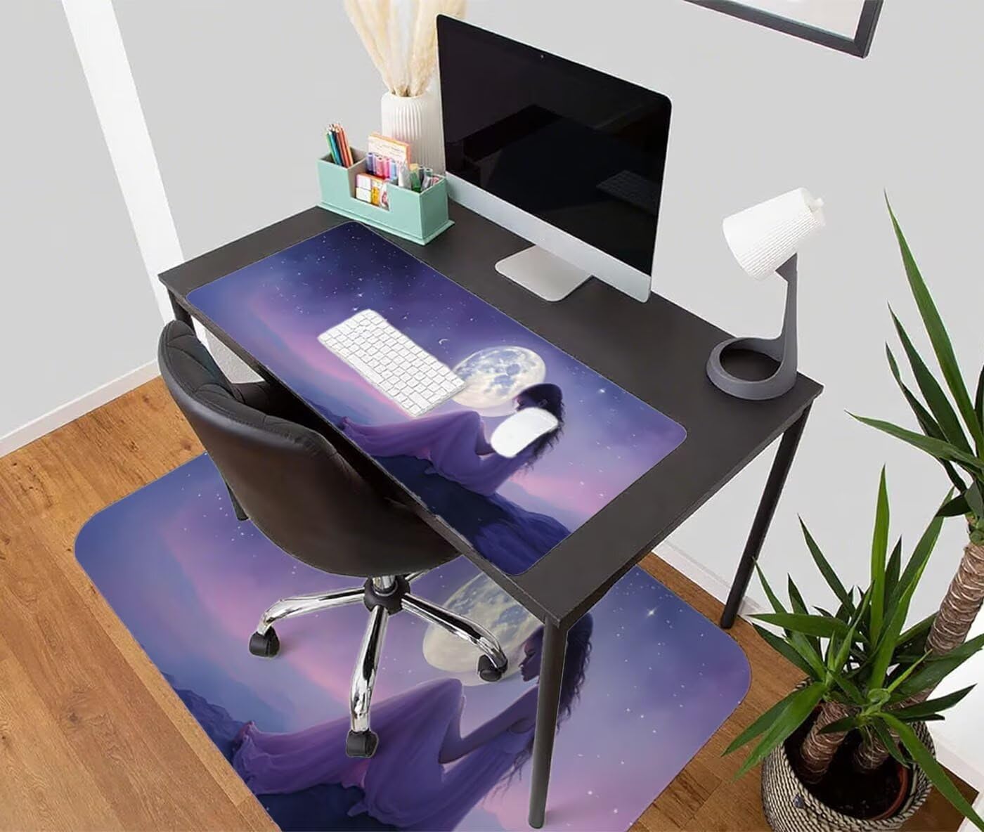 Podkładka pod mysz XXL 1200 x 600 mm duża podkładka pod mysz dla graczy księżyc pod ręką biurko szyte krawędzie wodoodporna antypoślizgowa do komputera, laptopa poprawia precyzję i szybkość