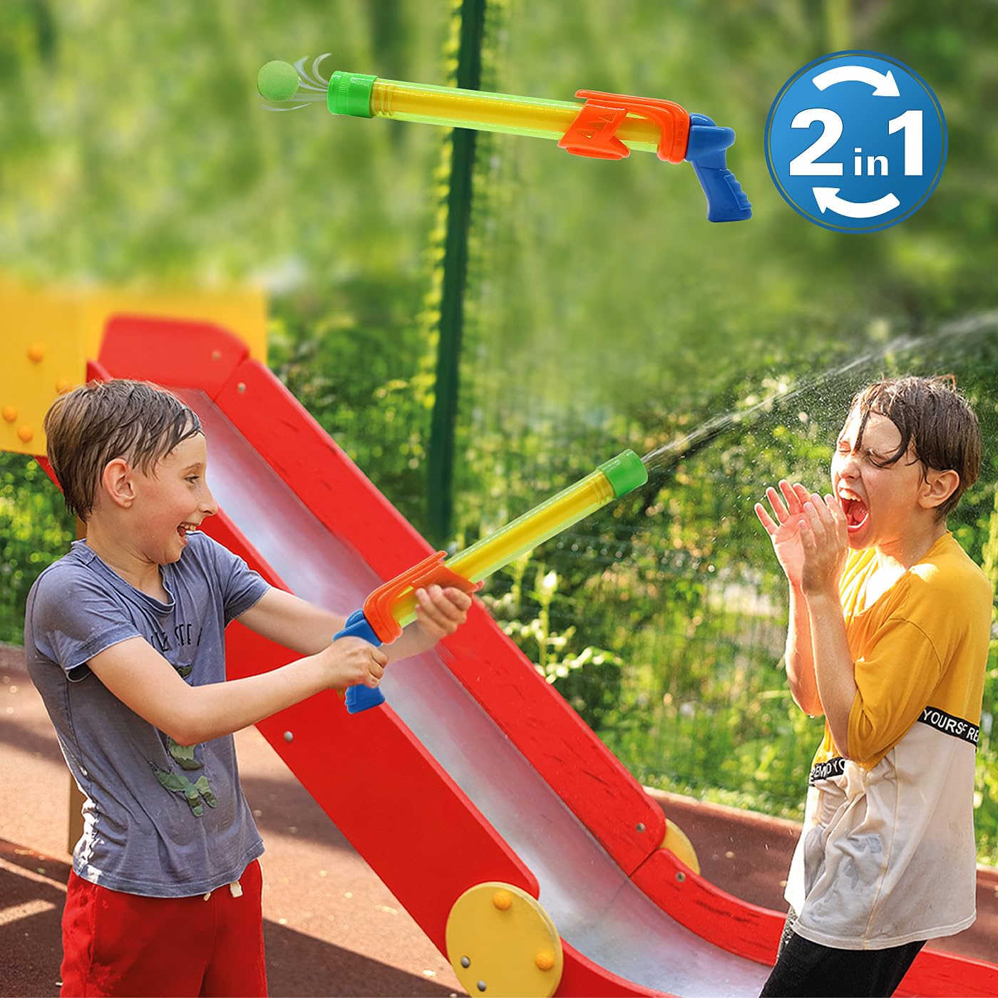 Jamara 460313 – Mc Fizz Fizzy Balls zielony – 2 w 1 pistolet na wodę z miękkimi piłkami, natryskiwanie wody lub strzelanie piłek, system pompowania, łatwa w obsłudze, zasięg ok. 7 m – zasięg ok. 9 m