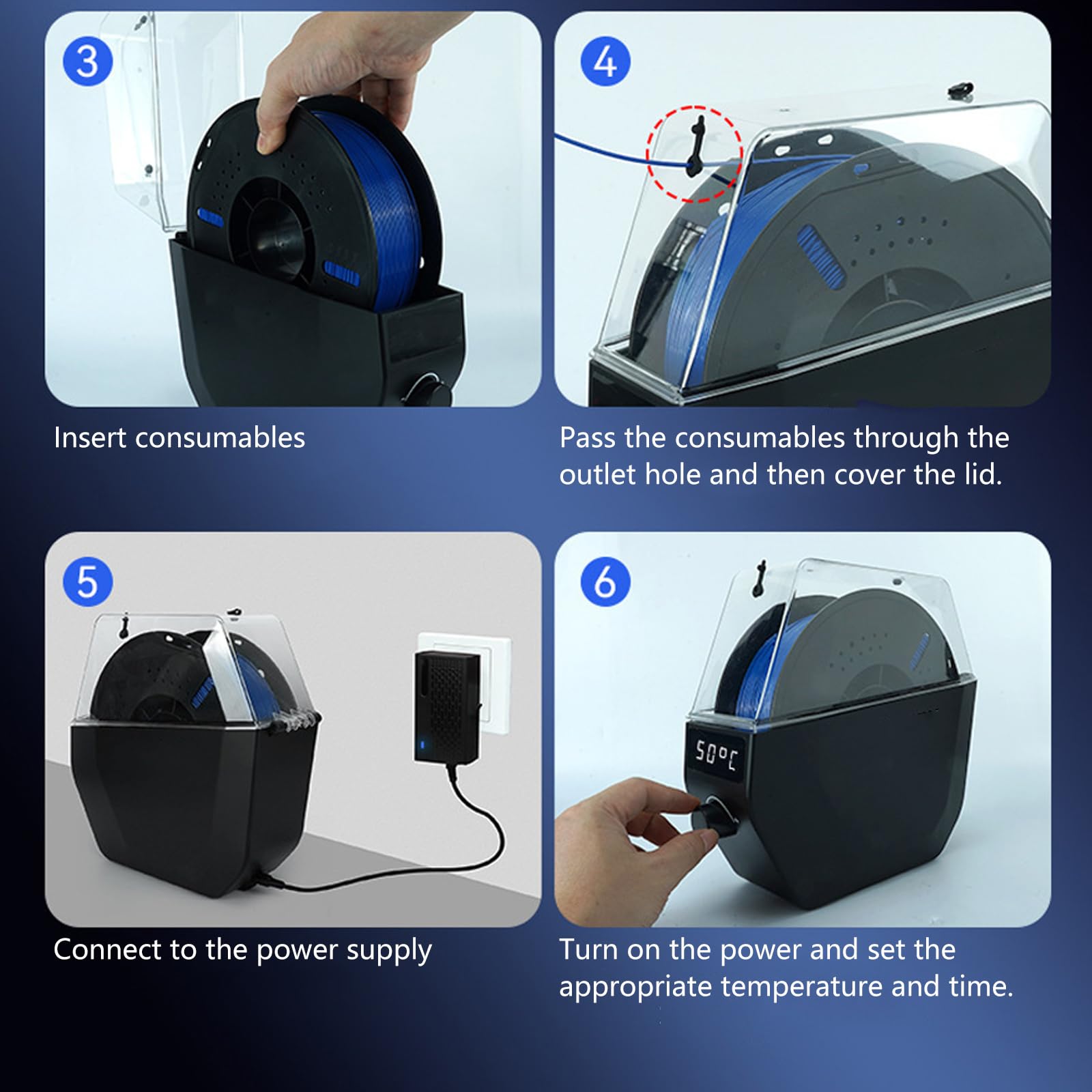 Intelligenter 3D Druck Filament Trockner mit LCD Bildschirm und feuchtigkeitsbeständiger Aufbewahrung für reibungsloses Drucken Professionelle Filament Trockner Aufbewahrungsbox mit Keramik