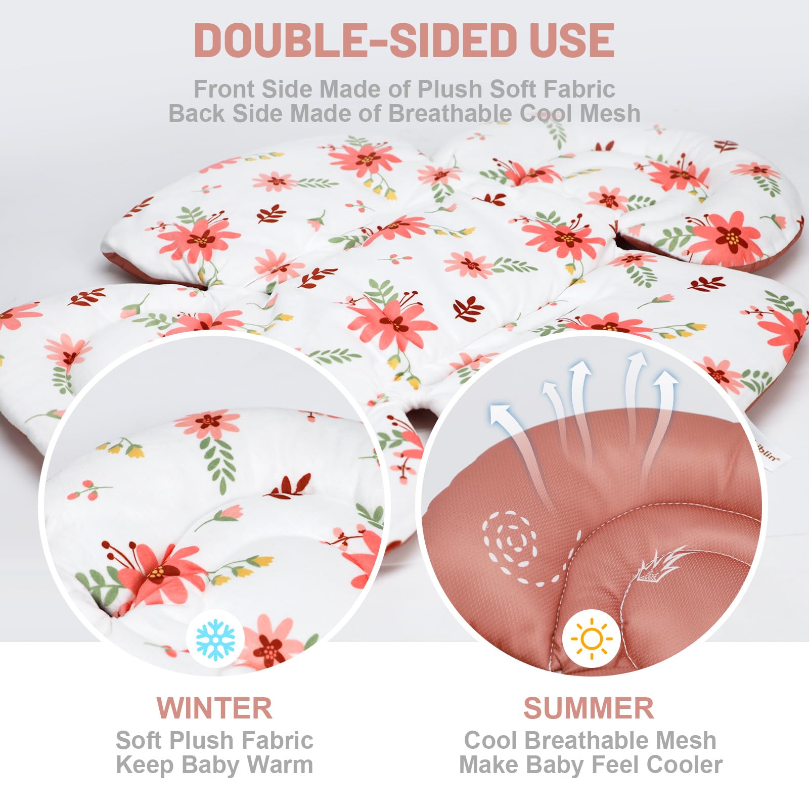 KAKIBLIN Insert pour bébé compatible avec 4moms Mamaroo Swing Graco Swing et siège auto, insert de siège auto pour nouveau-né filles garçons, design réversible respirant soutien de la tête et du corps