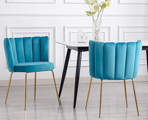 Vista 52 de Barrel - Juego de 2 sillas de comedor modernas de terciopelo, sillas tapizadas para cocina y comedor, sillas auxiliares con patas de metal dorado