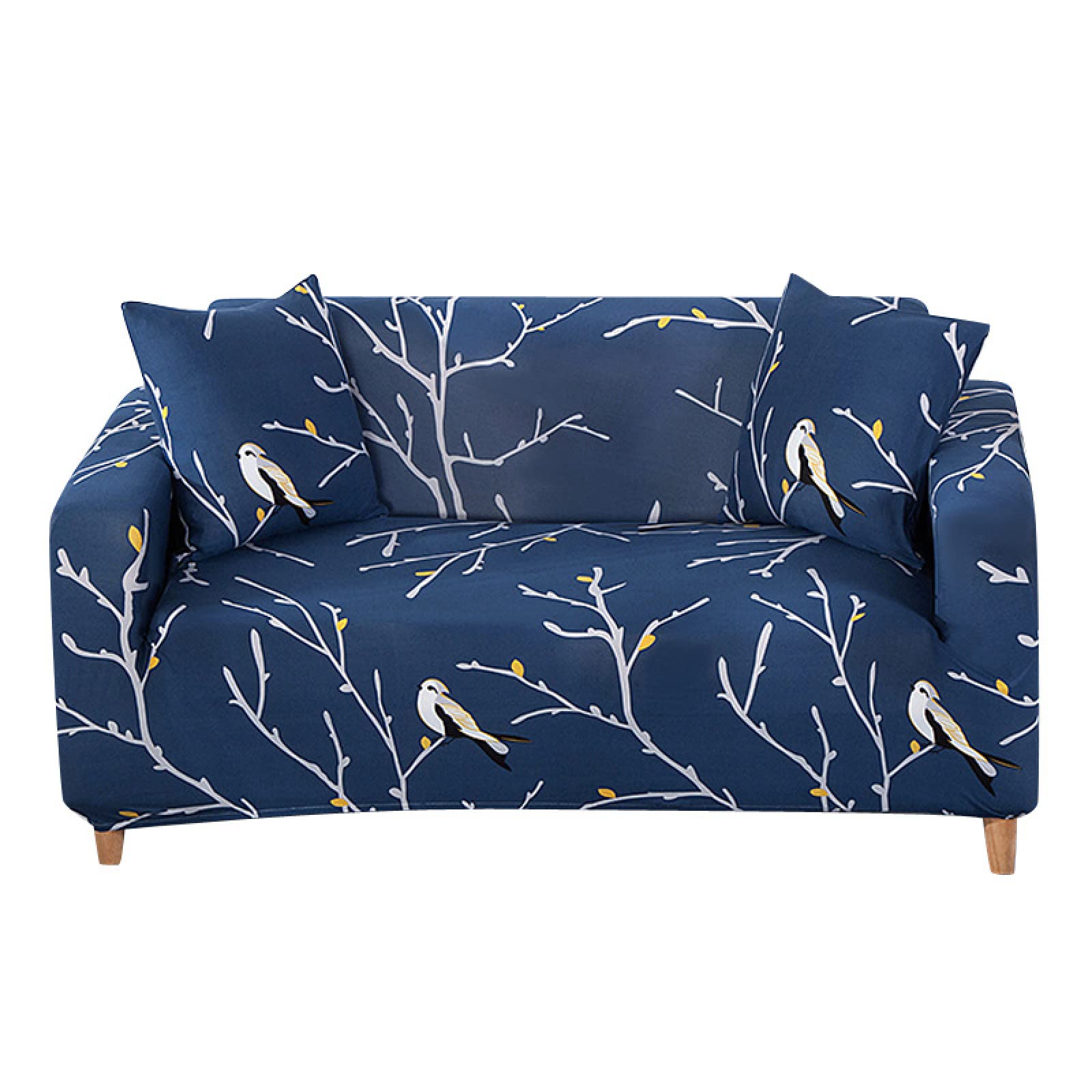 Funda elástica para sofá de 1 plaza con diseño elegante de pájaro flor azul y tacto suave