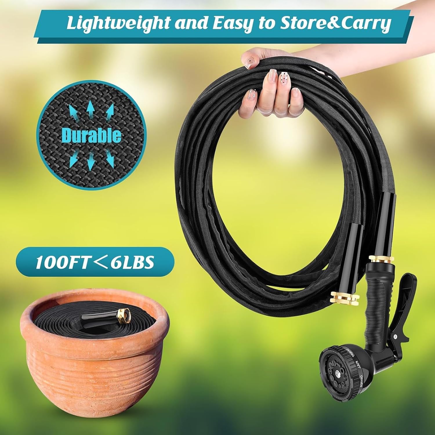 50FT Non-Expanding Garden Hose,Flexible Ultra-Light Water Hose,Multiple Layer PVC,Burst-Regular Lead-Free, Anti-Kink, High-Pressure Freeze Strong Water Hose