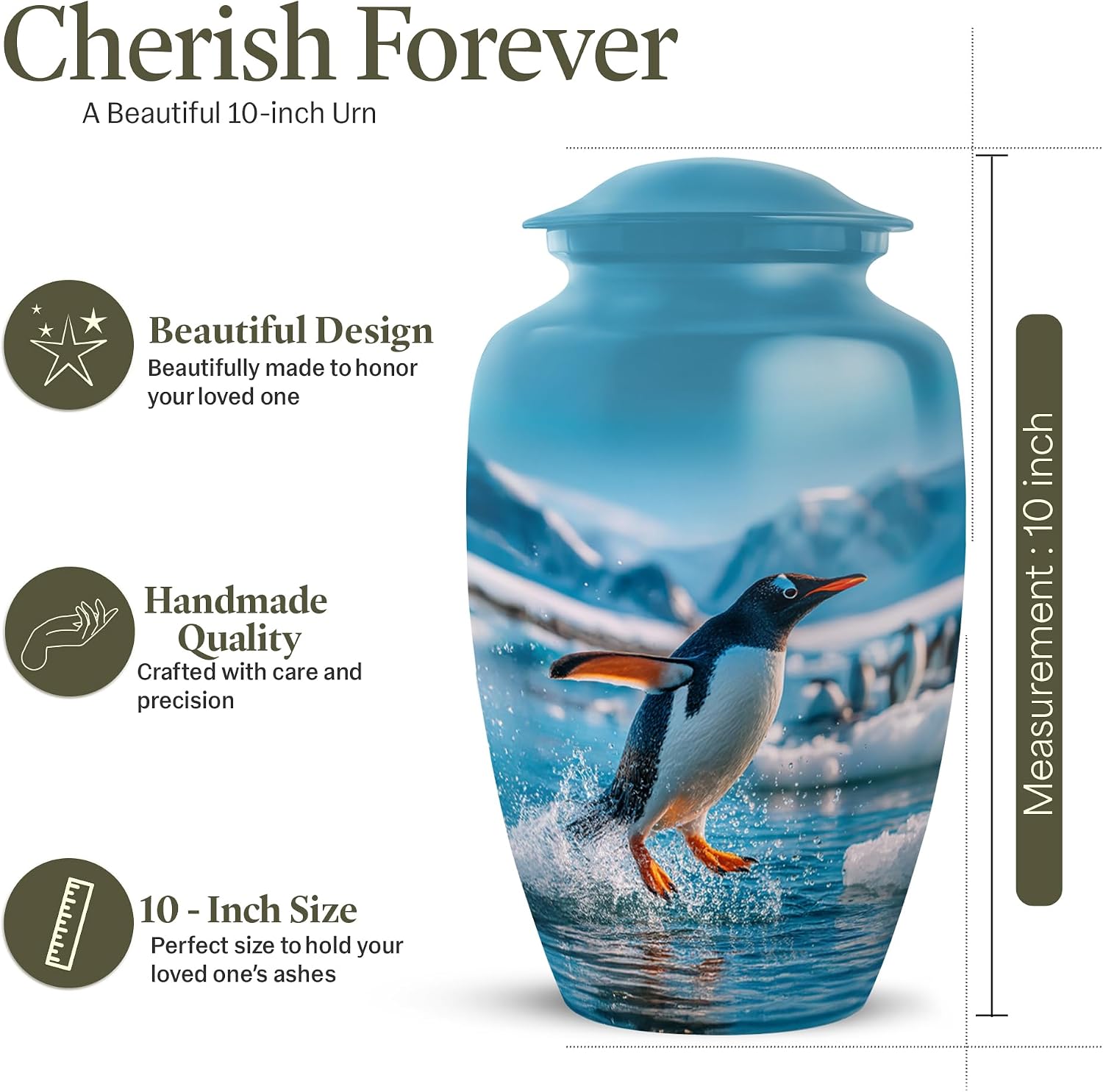 FASHIONZAADI Penguin Urns for Human Ashes Adult - Mini Keepsake Cremation Urns for Adult Ashes Women - Blue Funeral Urn for Male & Female - Decorative Urn for Mom - Combo 10 Inch & 3 Inch - Set of 5