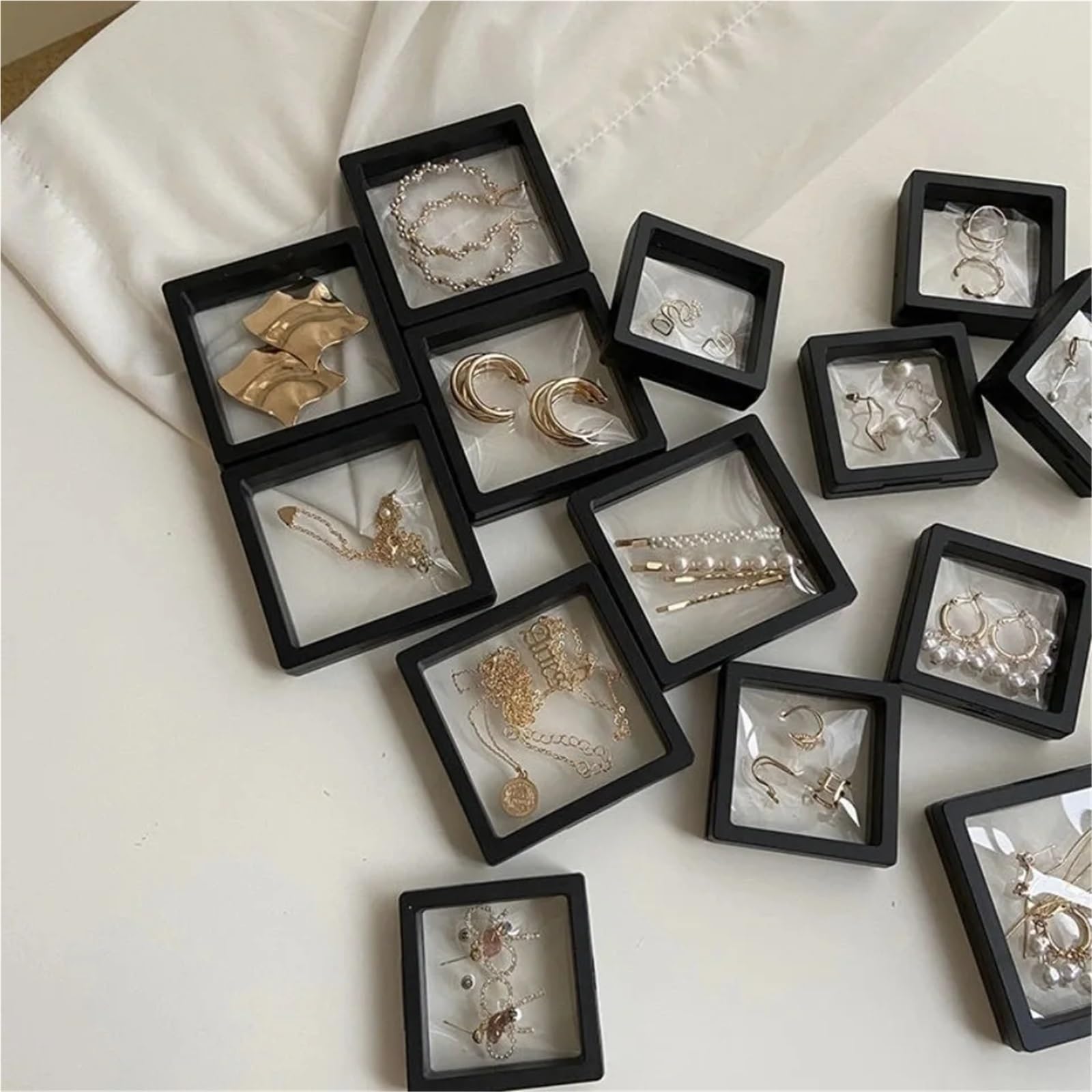 Schwimmende 3D-Schmuckvitrine aus Kunststoff | 7x7/9x9/11x11 cm, 10/25 Stück, for Ordnen, Aufhängen und zur 3D-Ansicht von Schmuck.(25pcs,11X11cm)