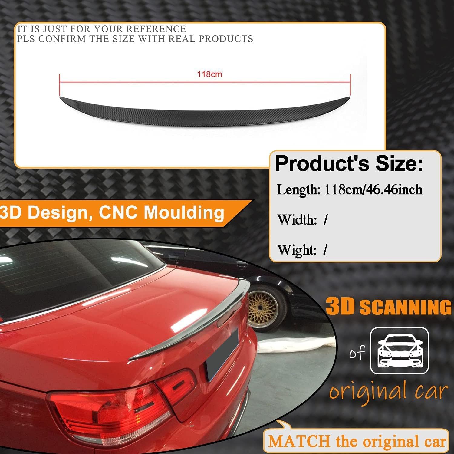 MCARCAR Carbon Fiber Trunk Spoiler for BMW 3 Series E93 Convertible/M3 E93 2007-2013 Rear Boot Lip Spoiler High Gloss Finish & Lightweight