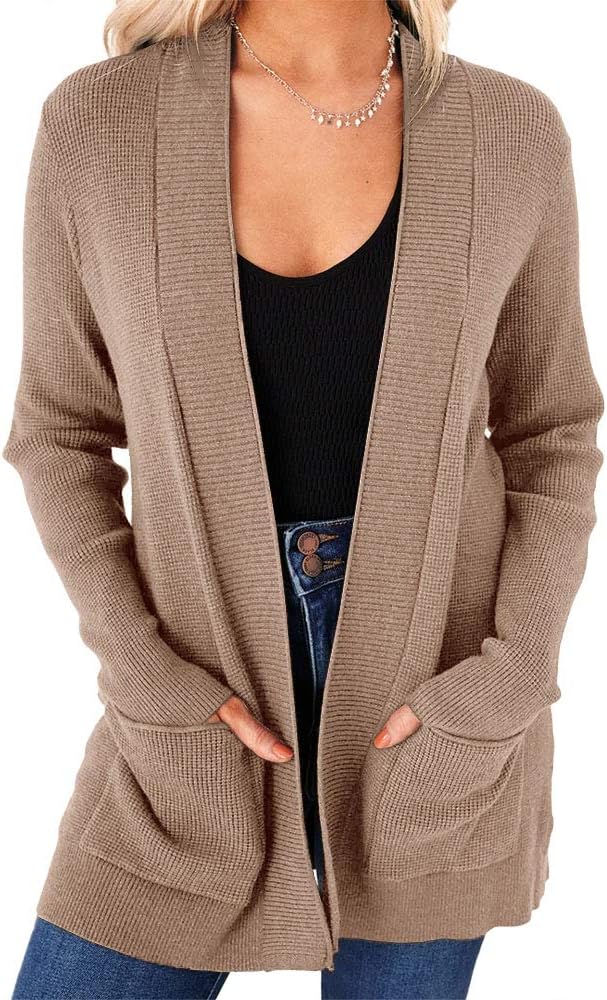 imesrun Womens Open Front Cardigans Casual Long Sleeve Classic Knit Sweater Outerwear with Pockets