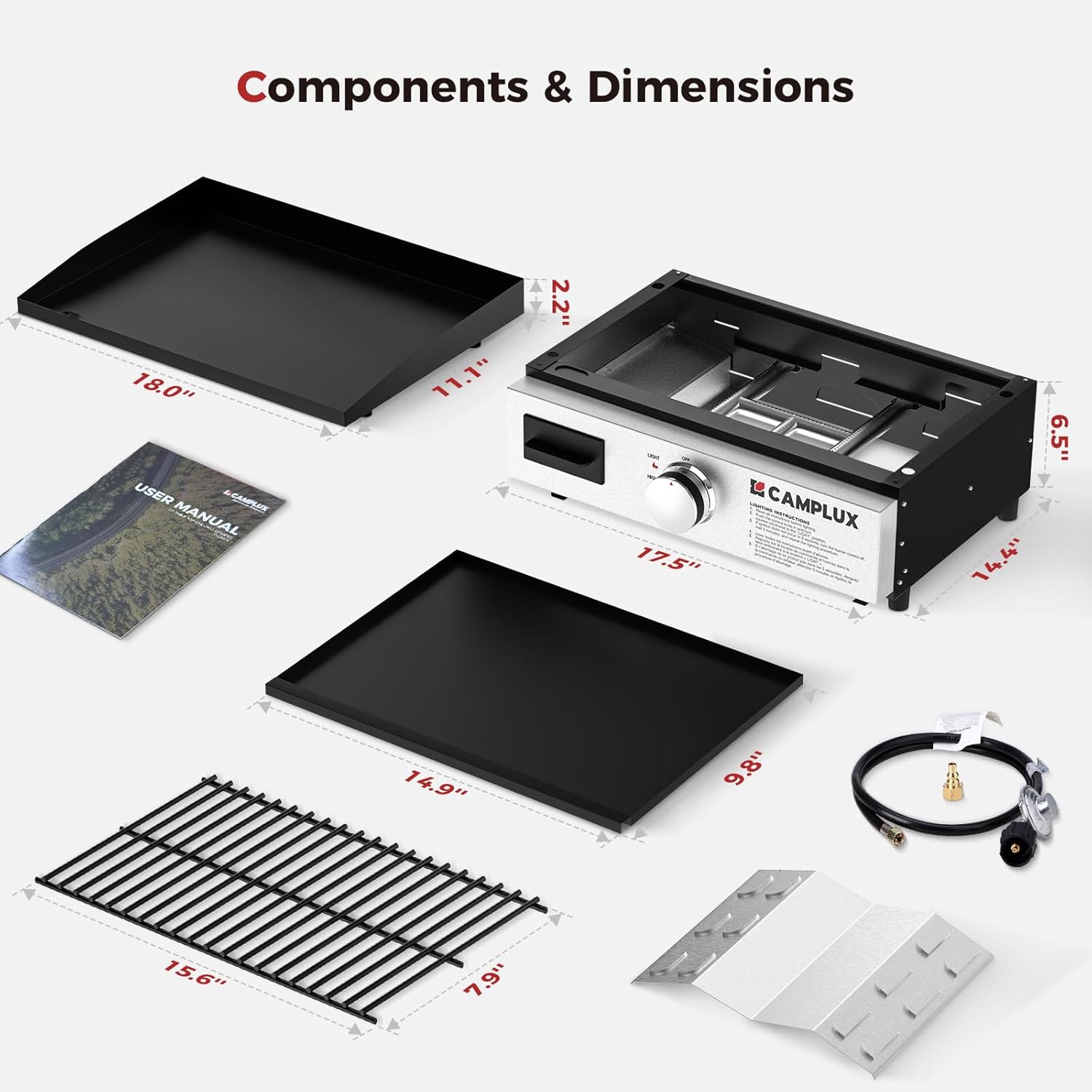 CAMPLUX Portable Propane Grill & Pizza Oven Combo, 11,000 BTU Tabletop Gas Griddle with 17" Pizza Oven Kit and Cordierite Stone, Compact Outdoor Mini Oven for Crispy Pizza, Camping, RV & Tailgating