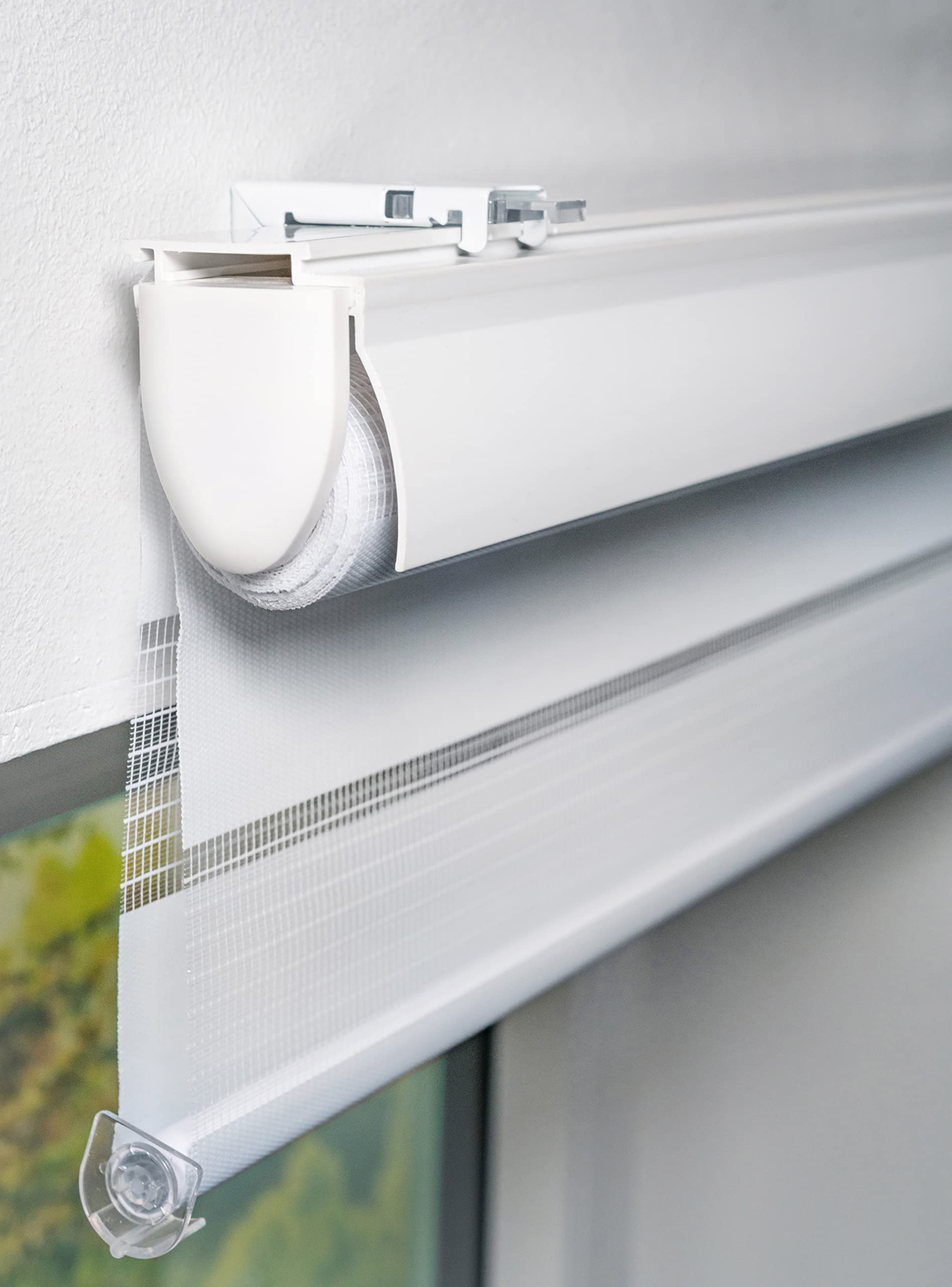 Doppelrollo Kassetten Duo Rollo Seitenzugrollo mit Klemmträger inklusive Montagematerial Weiß 140x160cm
