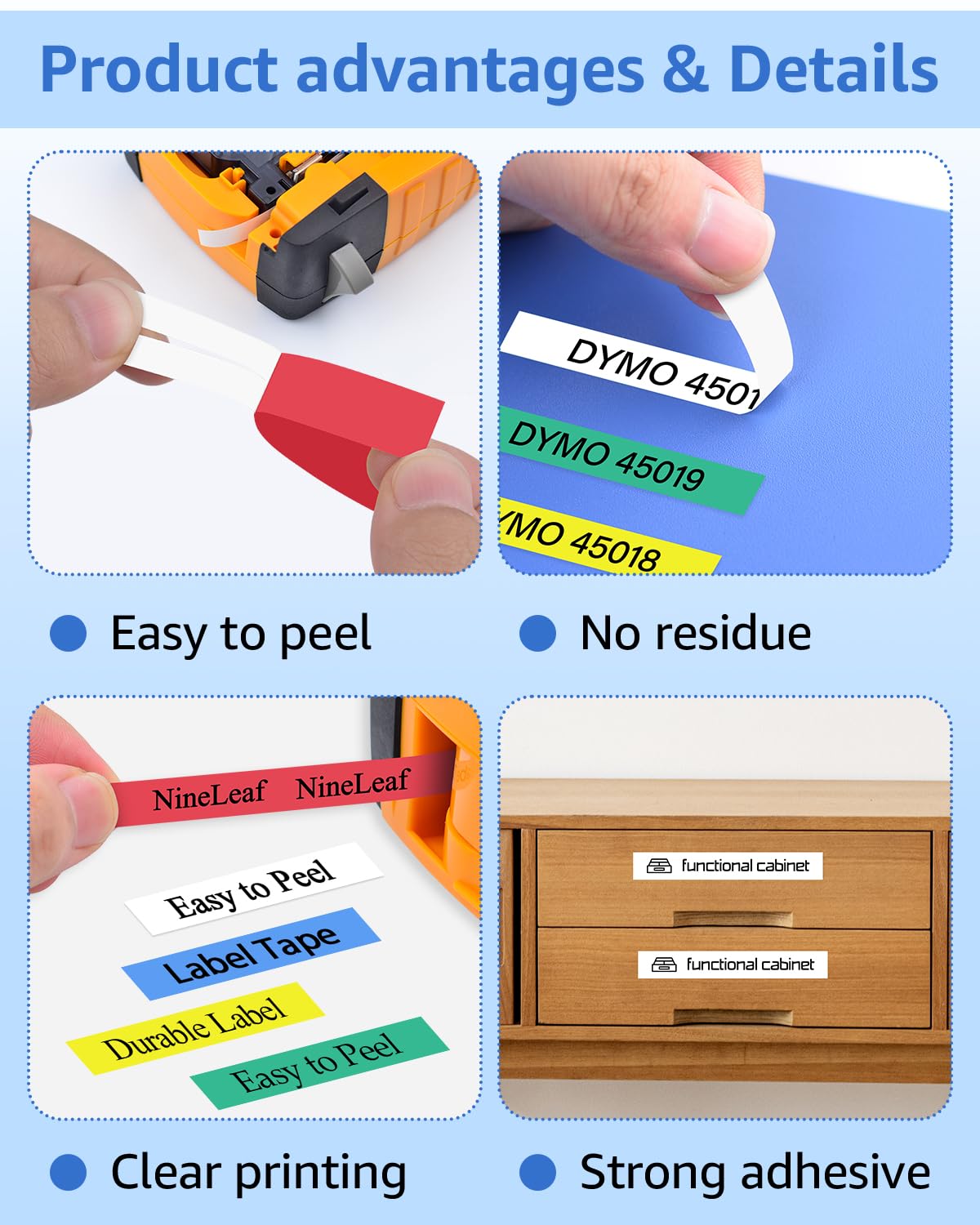Nineleaf 5 x Compatible with D1 Label Tape 45013 45016 45017 45018 45019 Label Tape for LabelManager 100 160 210D 360D 420P 450D PnP LW 450 Duo - Image 3