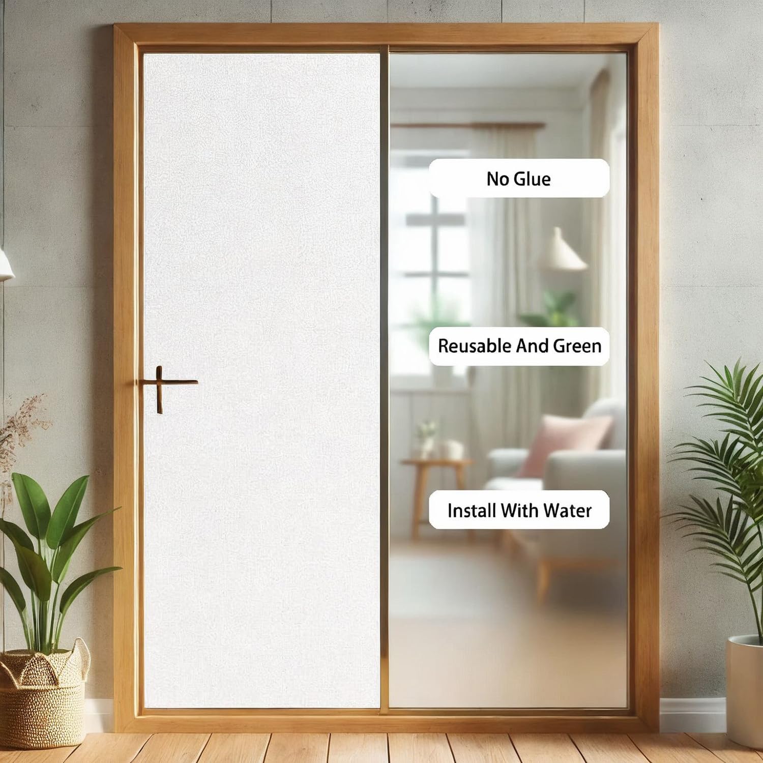 Ouxon Frosted Window Film Static Cling Privacy Glass Film Removable No Glue Waterproof UV Protection for Bathroom Kitchen Bedroom (17.7x78.7 Inch)