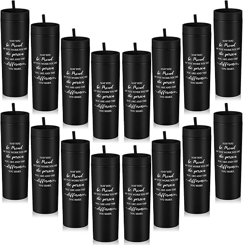 Bokon 16 vasos delgados a granel de 16 onzas con tapa y pajilla, vasos inspiradores de plástico para personal, profesores, enfermeras, compañeros de