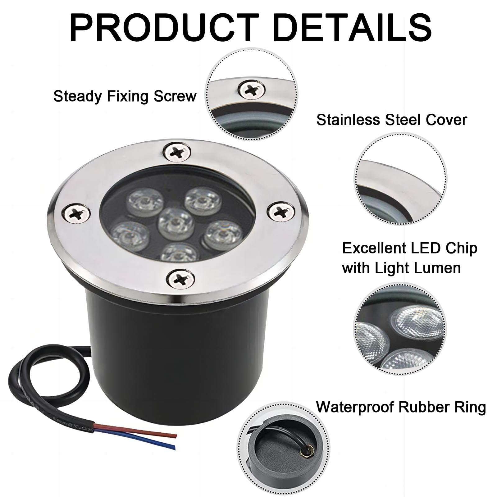 Lampy podłogowe LED zasilane prądem sieciowym, oświetlenie zewnętrzne, 6 W, 12 V, 24 V, IP67, wodoszczelne, niskie napięcie, do ogrodu, na podjazd, taras, 4 sztuki (zimna biel)