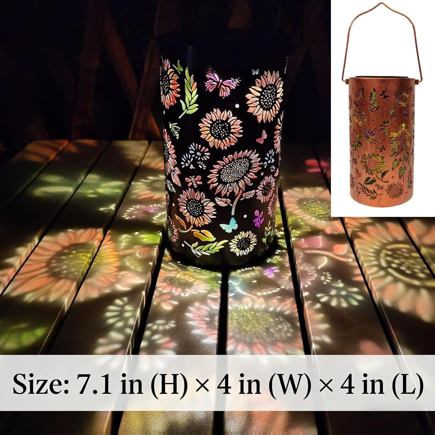 Colorful Sunflower Glow Solar Garden Lantern, Garden Decor Gift - Hanging Sunflower Lantern Lights with Colorful Projection, LED Solar Lanterns Outdoor Waterproof, Yard Patio Backyard Porch Decor