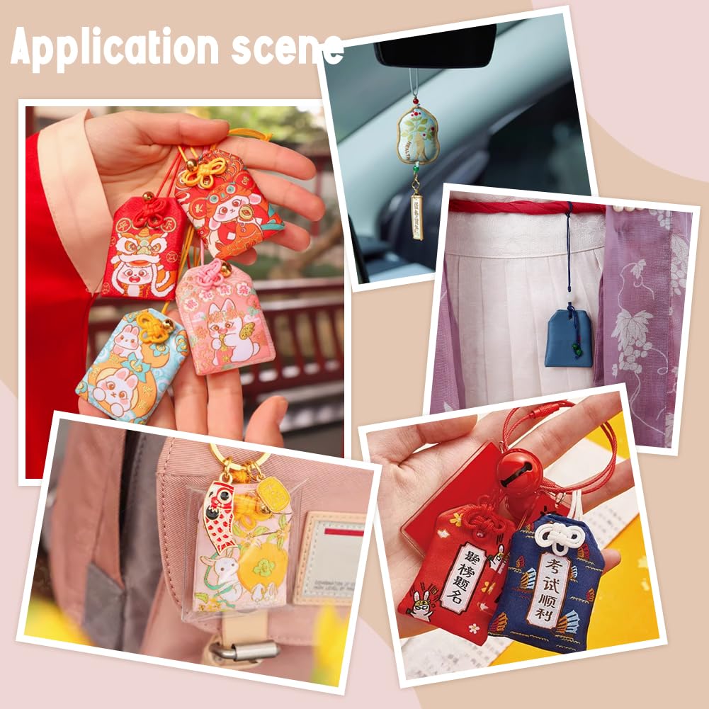 PH PandaHall 6pcs Japanese Omamori Amulets Good Luck Hanging Ornament, Red Blessing Lucky Charm with Lucky Stone and Sutra Books Gift for Health Wealth Success Good Fortune Happiness