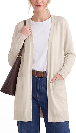 GRECERELLE Womens Lightweight Open Front Casual V-Neck Long Cardigan Sweater with Pockets, S-2XL