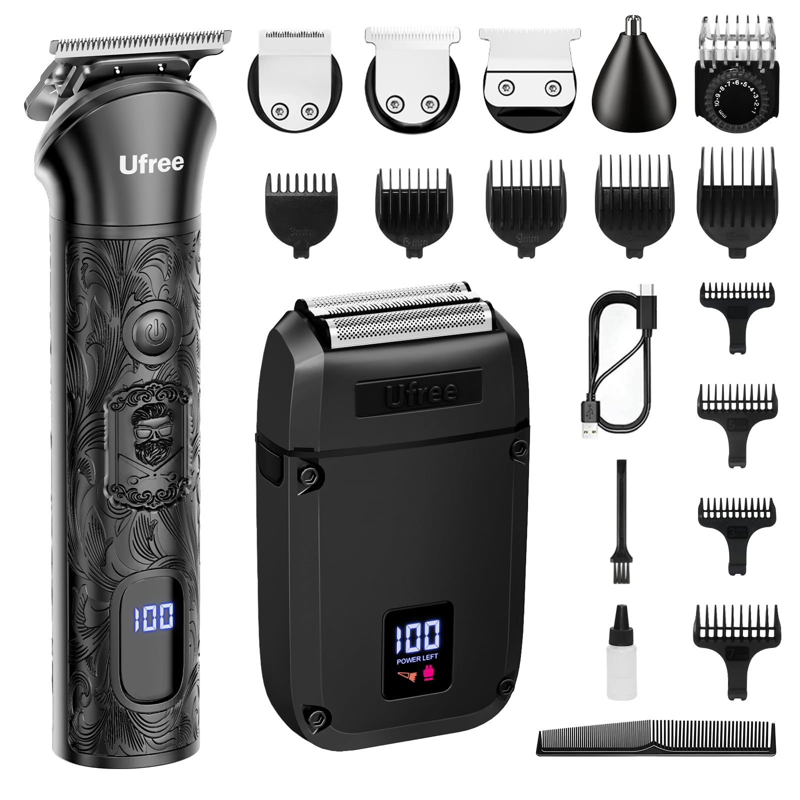 Ufree Beard Trimmer for Men Foil Shaver Electric Razor Shavers for Body Face Nose Ear Cordless Hair Trimmer