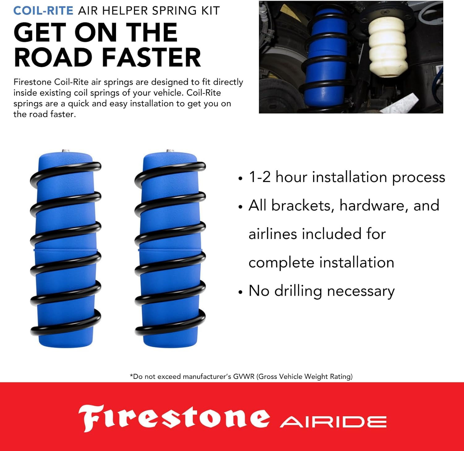 Firestone Airide 4135 Coil-Rite Rear Air Springs Kit fits 2007-2014 FJ Cruiser & 1998-2026 4Runner | 3-35 PSI | Load Capacity of 1,000 Pounds | No Drill Installation