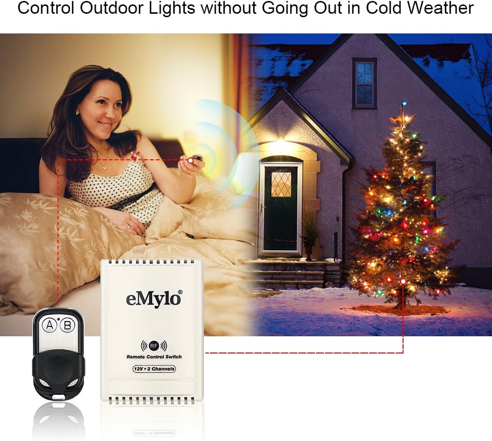 eMylo DC 12V 2CH RF Relay Smart Wireless Remote Control Light Switch Garage Door Remote Opener 433Mhz Transmitter with Relay Receiver
