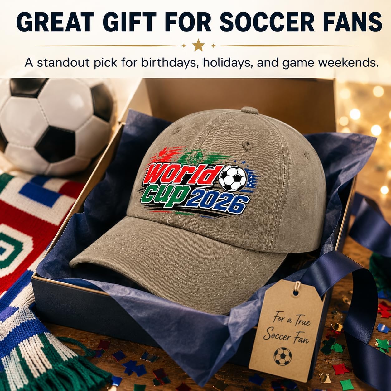 2026 Soccer Fan Washed Distressed Baseball Cap for Men - Funny Vintage Adjustable Hat image 3