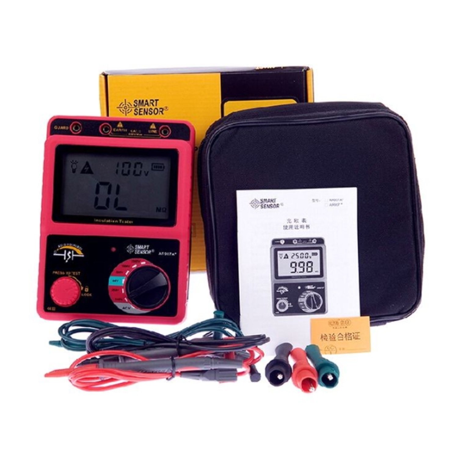 Przenośny cyfrowy o wysokiej precyzji 100~2500V cyfrowy tester odporności izolacji wysokiego napięcia Megohmetr AC/DC Tester napięcia Miernik OHM AR907A +