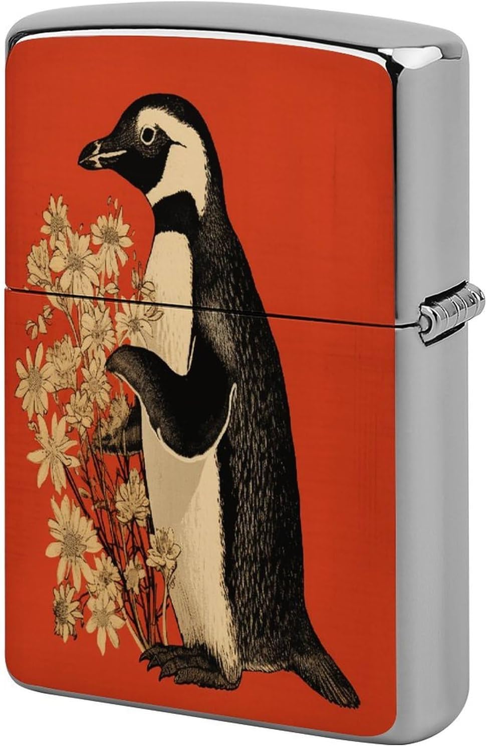 Penguin Holding Flower Metal Lighter Case Cover Lighter Sleeve
