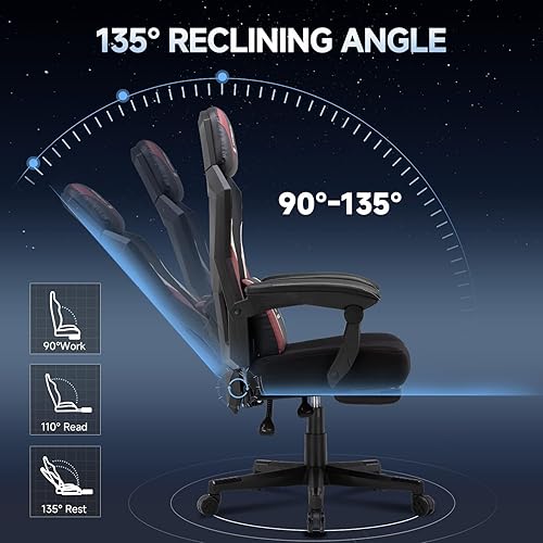 Miniatura 8 de Silla ergonómica de malla para videojuegos con reposapiés, silla de computadora de altura ajustable con soporte lumbar, silla giratoria reclinable