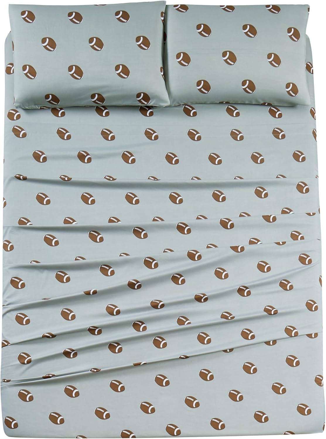 Chezmoi Collection 3-Piece Kids/Teens Sports Sheet Set - Soft Microfiber Gray Brown White Football, Twin Size - Image 9
