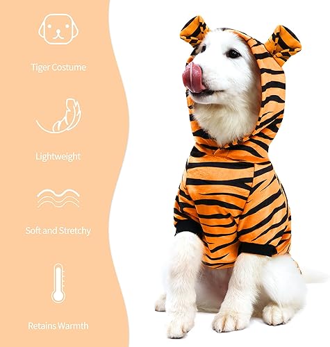 Miniatura 6 de Disfraz de tigre de Halloween para perro, divertido uniforme de gato, tigre, ropa de cosplay para perros pequeños a medianos (XL)