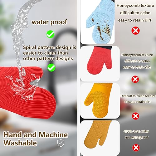 Miniatura 2 de Manoplas de horno de silicona, resistentes al calor, 500 F, agarre duradero, antideslizante, manoplas de horno para cocina, resistentes al calor,