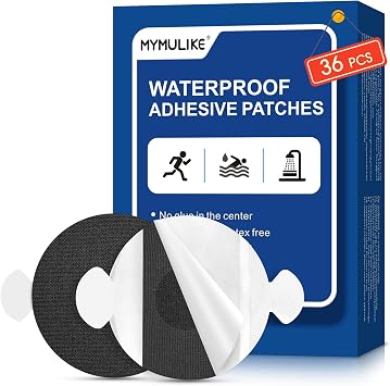 MYMULIKE 36PCS Waterproof Libre 3 Plus Sensor Covers, Adhesive Patches for Libre 1/2/3/3 Plus, Adhesive Bandages, Skin-Friendly, No Glue in The Center, 14-Day CGM Protection, Black