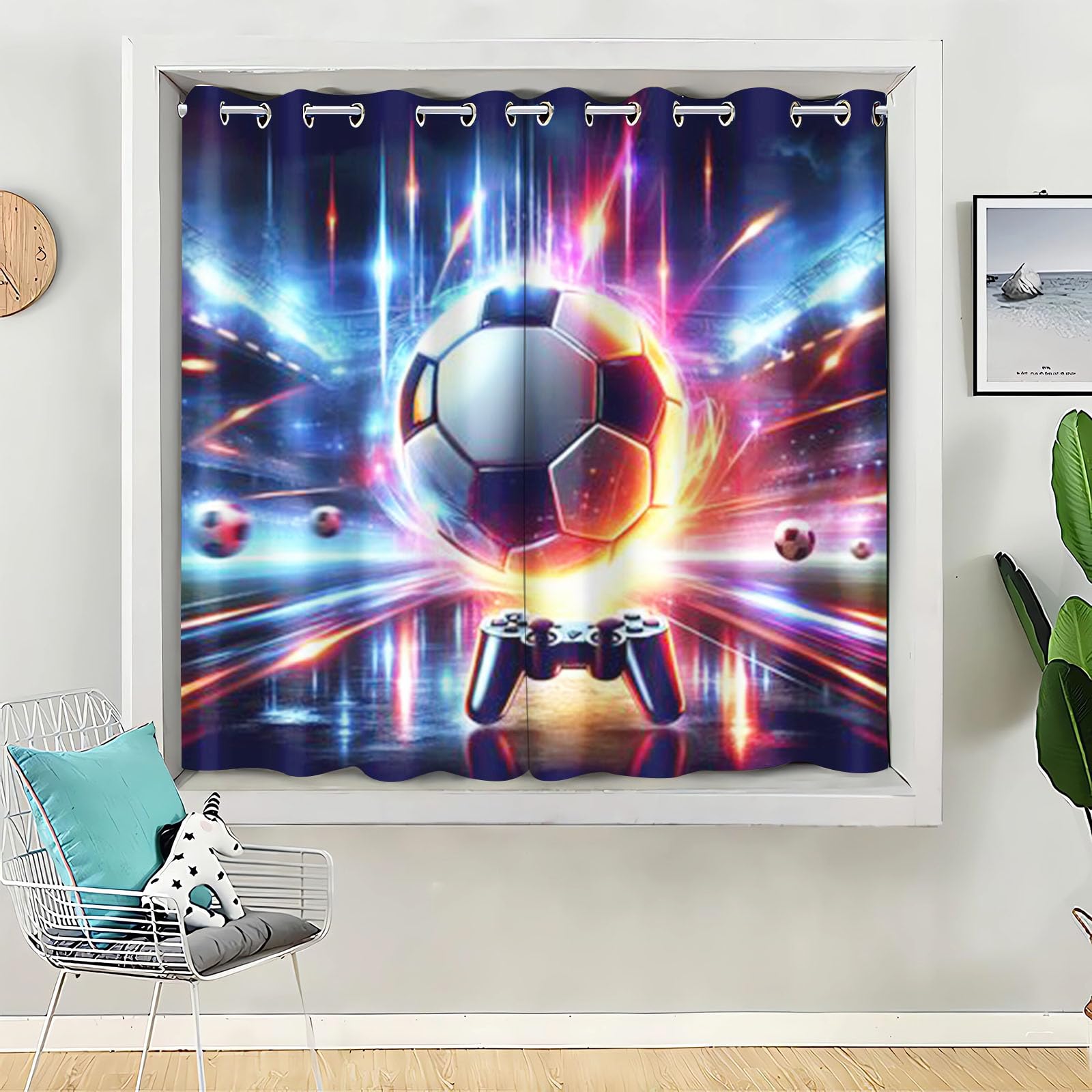 Rideau occultant pour chambre d'enfant garçon Football Sport - Rideau occultant - Pour chambre à coucher (7, 100 x 140 cm (l x H) / 50 x 140 cm x 2