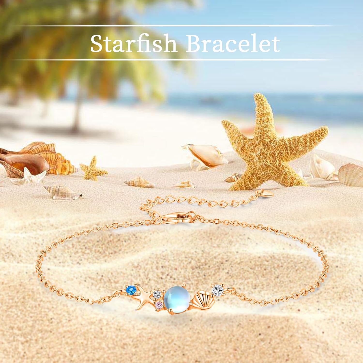 Starfish Shell Bracelets 925 Sterling Silver Beach Bracelet Ocean Jewelry Gifts for Women Girls